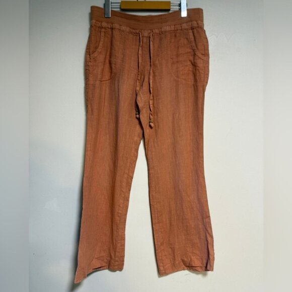 GUESS Los Angeles Women’s Wide-Leg Linen Pants in Terracotta Size L - Picture 2 of 8